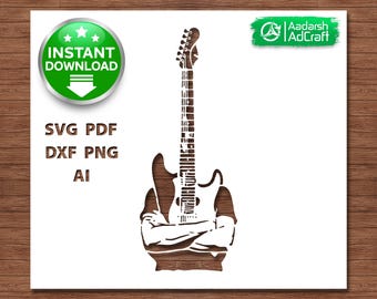 Electric Guitar Hand SVG, Guitar Stencil SVG, Guitar in Hand Cut File for Cricut, Laser Cut, Music SVG, dxf png pdf ai