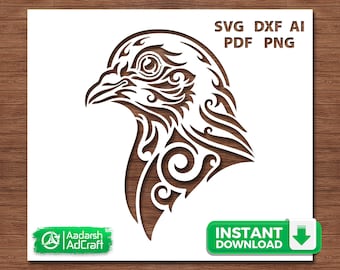Tribal Pigeon Svg, Pigeon Head Stencil Cut File for Cricut, Bird Design, Laser Cut File, Wood Sign, Wildlife Decor