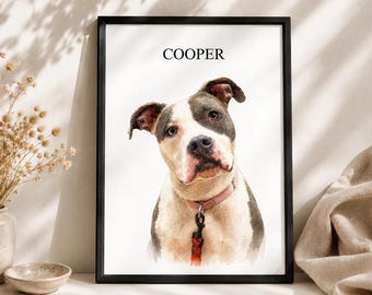 Custom Dog Portrait from Photo | Cat Portrait | Personalized Digital Painting | Watercolor Style Pet Portrait | Printable Pet Memorial Gift