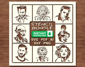 Famous People Stencil Bundle | Iconic Faces SVG, Celebrity Portrait Template, Wall Art, Tattoo, DIY Painting, Cricut & Silhouette