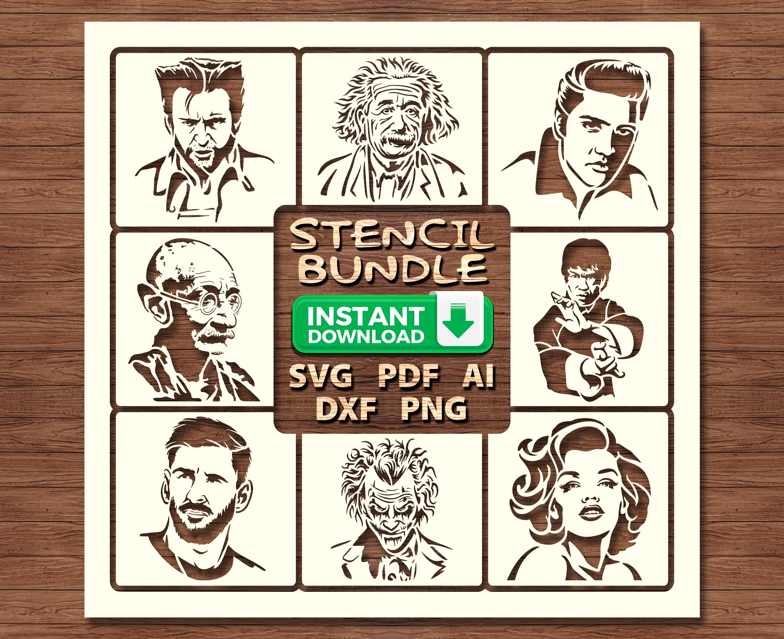 Famous People Stencil Bundle Iconic Faces SVG, Celebrity Portrait