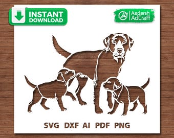 Labrador with Puppies SVG, Labrador Retriever Family SVG, Dog Stencil Cut File for Cricut, Laser Cut, CNC & Vinyl Crafts