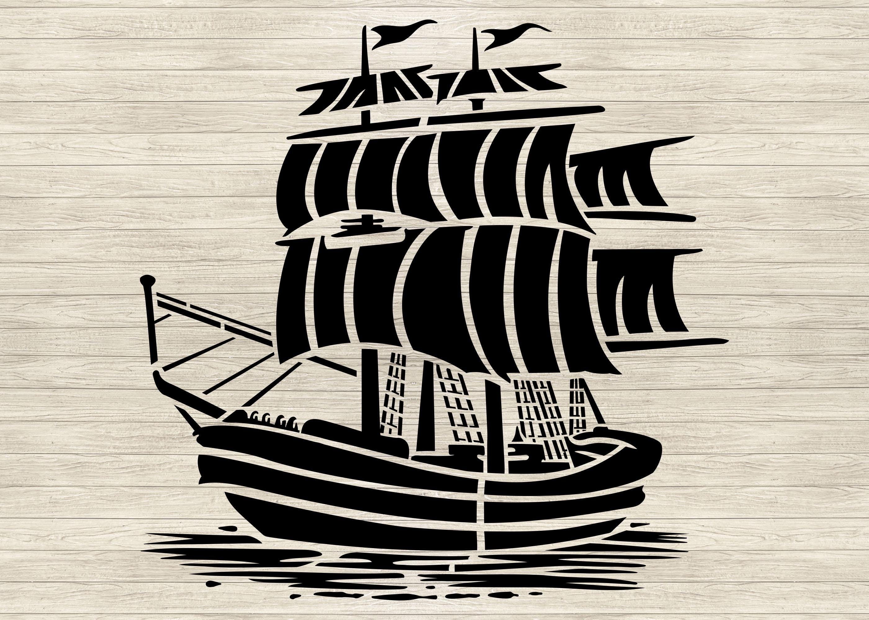 ヴィンテージ海賊船ステンシルSVG、CricutとSilhouette用の航海用帆船カットファイル、壁アートやDIYクラフト用の海賊船ステンシル -  Etsy 日本, image size:2800x2000