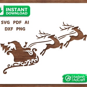 Reindeer Pulling Santa Sleigh on Christmas Eve Stencil Art, Vector SVG, dxf, Stencil Print, Wall Decor, DIY Craft, Cricut, Silhouette