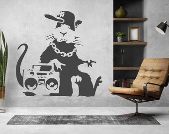 バンクシーのネズミのヒップホップステンシルSVG、DIYウォールアート