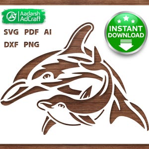 Cute Mother Baby Dolphins Stencil SVG | Ocean Animal Cut File for DIY Wall Decor, Kids Crafts, T-Shirts, Scrapbooking & Cricut Projects