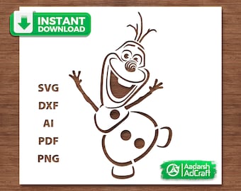 Frozen Snowman Stencil | Cute Winter Character SVG, Christmas Snowman Template, DIY Wall Art, Craft Design, Cricut & Silhouette File