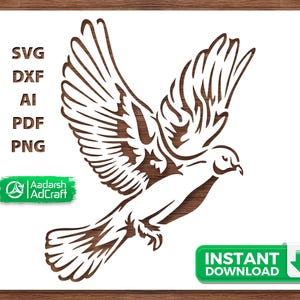 Flying Pigeon Stencil SVG, Peace Dove Template for DIY Wall Art, Painting, Cricut, Silhouette, Laser Cut, Nature & Spiritual Home Décor