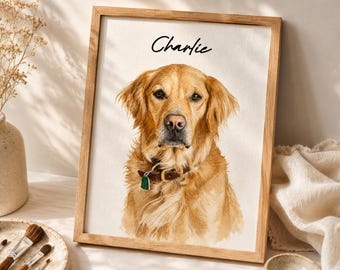 Custom Pet Portrait from Photo | Personalized Digital Dog Painting | Watercolor Pet Portrait | Cat Portrait | Printable Pet Memorial Gift