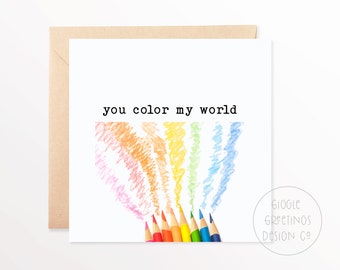 Printable Card | You Color My World | Printable Valentine's Day Card | Appreciation Card For Her Him