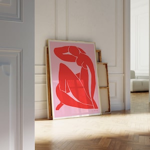 Matisse Woman Poster, Pink and Red Matisse Art Print, Matisse cutout, Funky Henri Matisse Woman Wall Decor, Trendy Living Room Wall Art