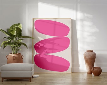 Rosa Kieselsteine Kunstdruck, abstrakte rosa zeitgenössische moderne Kunst, abstrakte Scandi, rosa Kleckse Poster, Matisse inspirierte Wanddekoration, Wohnzimmer
