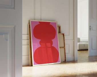 Abstrakt Pink und Rot Kunstdruck, Abstrakte Pinke zeitgenössische Kunst, Scandi, Bold Shapes Poster, Matisse inspirierte Wanddeko, Wohnzimmer