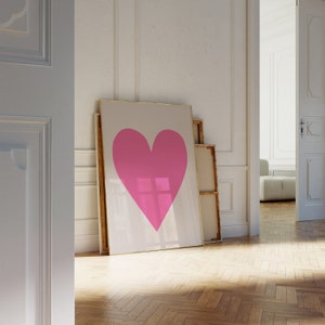 Impresión de arte de corazón rosa, arte moderno contemporáneo rosa abstracto, Scandi, cartel de manchas rosas de amor, decoración de pared inspirada en Matisse, sala de estar