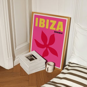Impresión de viaje de Ibiza, impresión de viaje de colores brillantes, cartel de Ibiza, cartel de Ibiza Bohemia, impresión de España, arte de viaje colorido, impresión vintage de Ibiza