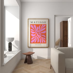 Cartel de hoja rosa de Matisse, impresión de arte Matisse rojo y rosa, recorte de Matisse, arte abstracto de la pared de Henri Matisse, decoración colorida del hogar
