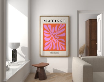 Matisse Pink Leaf Poster, Red and Pink Matisse Art Print, Matisse cutout, Henri Matisse Abstract Wall Art, Colorful Home Decor