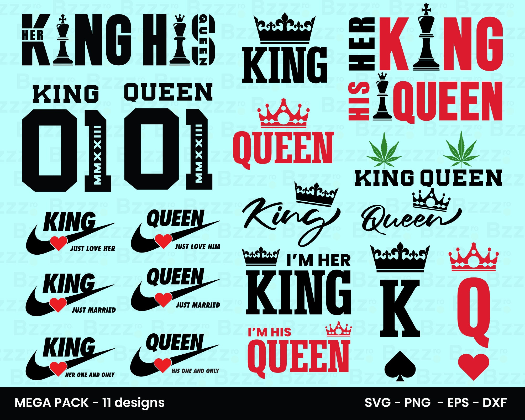 King and Queen SVG Mega Pack, 11 Designs King and Queen SVG, Couple Svg