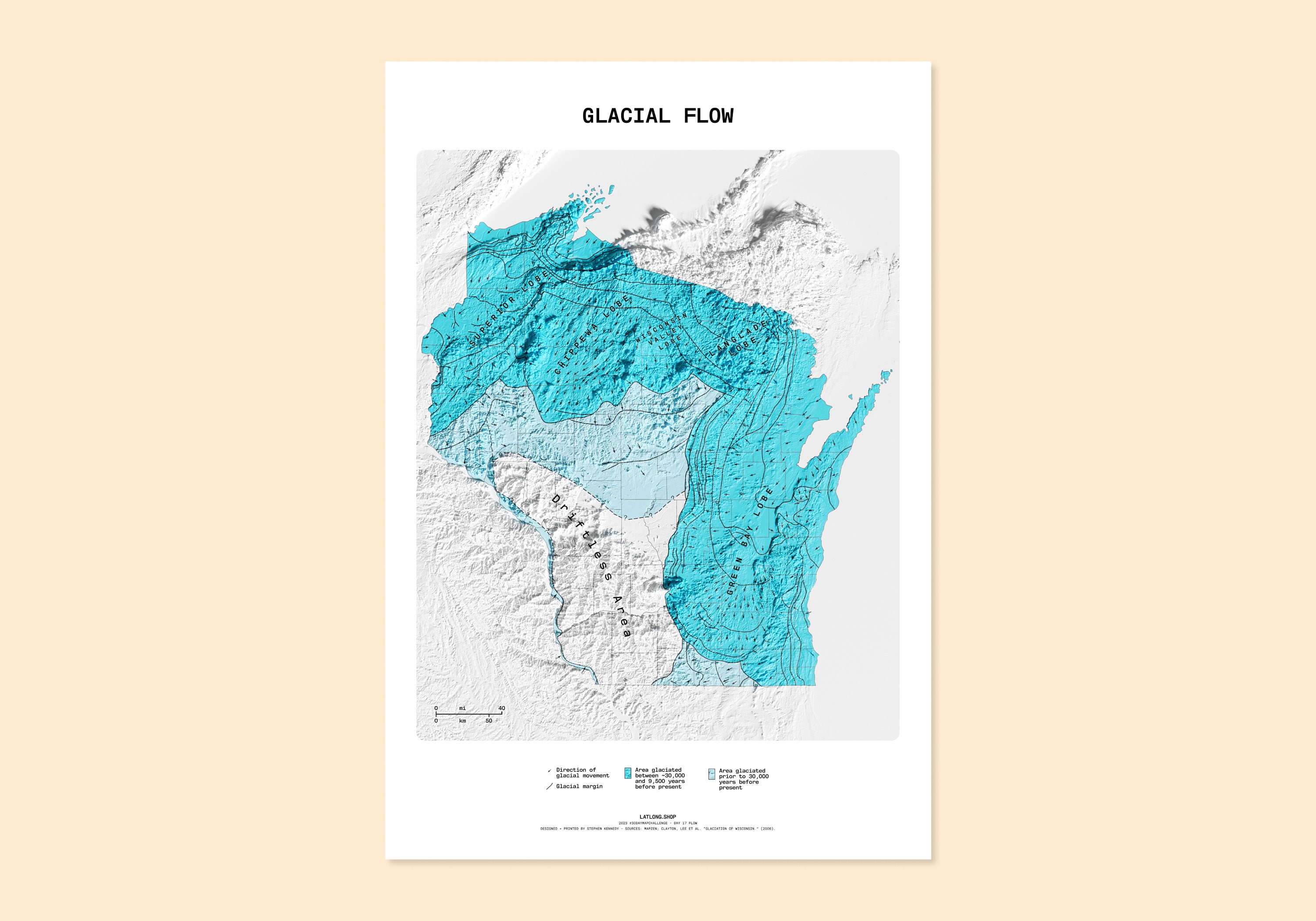 Wisconsin / Glacial Flow / map art print