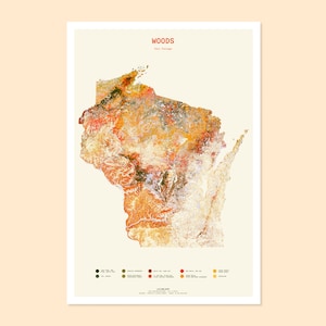 Wisconsin / Woods: Herbstlaub / Landkarte Kunstdruck