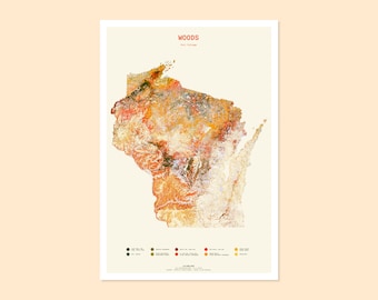 Wisconsin / Woods: Fall Foliage / map art print