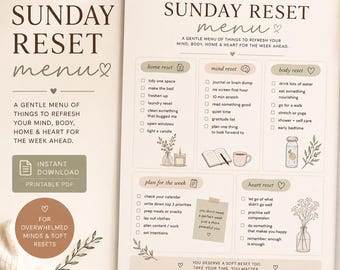 Sunday Reset Checklist Printable | Cozy Weekly Reset PDF | Soft Life Planner | ADHD Friendly Reset Routine | Digital Download