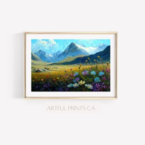 Art mural imprimable de paysage de montagne avec des fleurs | Impression numérique | Impression artistique | Art mural | Téléchargement d&#39;impression d&#39;art | Impressions artistiques | 0004