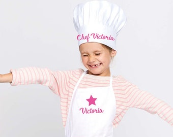 Children's apron and kitchen hat personalized with first name