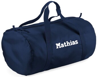 Sac polochon imperméable bleu marine personnalisé au prénom