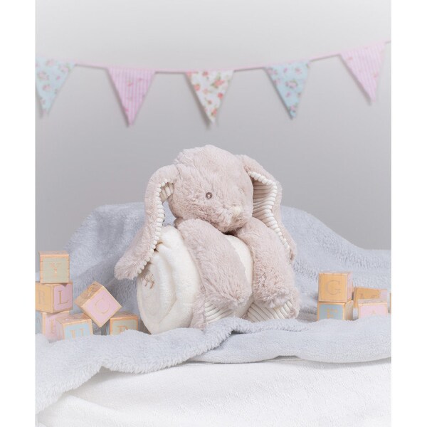 Couverture polaire bébé brodée et sa peluche lapin