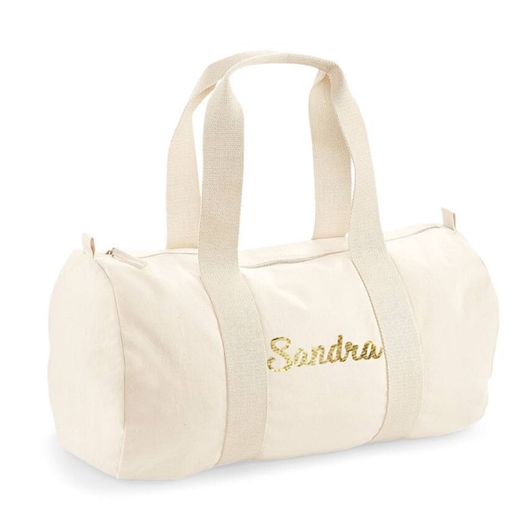 Sac polochon naturel en coton bio personnalisé au prénom