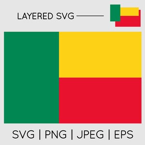 Benin Flagge | SVG EPS PNG Jpeg Sofortiger digitaler Download Clipart Vektor Umriss Schablone geschichtet]