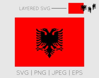 Albania Flag | SVG EPS PNG Instant Digital Download Clipart Vector Outline Stencil Layered
