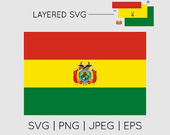 Flaga Boliwii | SVG EPS PNG Jpeg Natychmiastowe pobieranie cyfrowe Clipart Wektor Kontur Szablon Warstwowy
