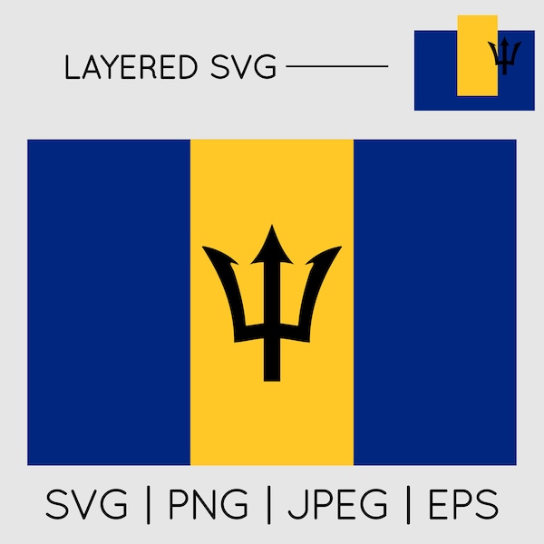 Barbados Flag | SVG EPS PNG Jpeg Instant Digital Download Clipart Vector Outline Stencil Layered]
