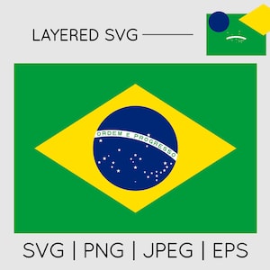 Brazil Flag | SVG EPS PNG Instant Digital Download Clipart Vector Outline Stencil Layered
