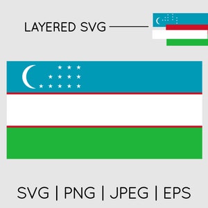 Vlag van Oezbekistan | SVG EPS PNG Jpeg Instant Digitale Download Clipart Vector Overzicht stencil gelaagd