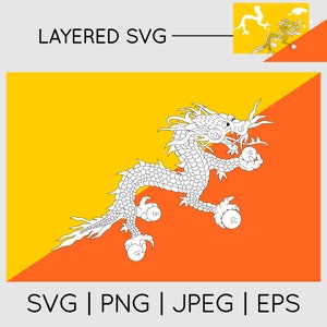 Bhutan Flagge | SVG EPS PNG Jpeg Sofortiger digitaler Download Clipart Vektor Umriss Schablone geschichtet]