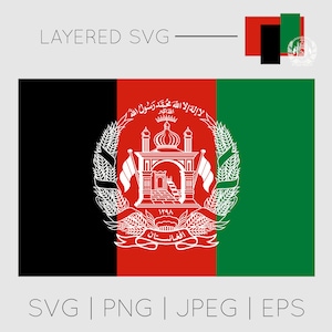 Peut inclure: Le drapeau de l'Afghanistan est un drapeau tricolore avec une bande noire à gauche, une bande rouge au centre et une bande verte à droite. La bande rouge présente un emblème blanc avec une mosquée, un minaret, un mihrab et une gerbe de blé de chaque côté. L'emblème comprend également la déclaration de foi islamique en écriture arabe et la date 1298, qui correspond à 1919 dans le calendrier grégorien.