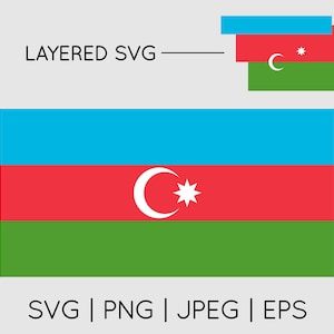 Azerbaijan Flag | SVG EPS PNG Jpeg Instant Digital Download Clipart Vector Outline Stencil Layered