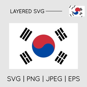 South Korea Flag | SVG EPS PNG Instant Digital Download Clipart Vector Outline Stencil Layered