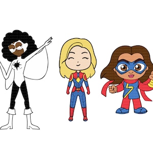 Las maravillas, Ms Marvel, Capitán Marvel Capas SVG & PNG Descarga digital instantánea Clipart Vector Outline Stencil