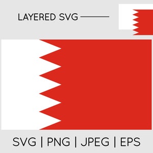 May include: The flag of Bahrain, a red rectangle with five white triangles on the hoist side.