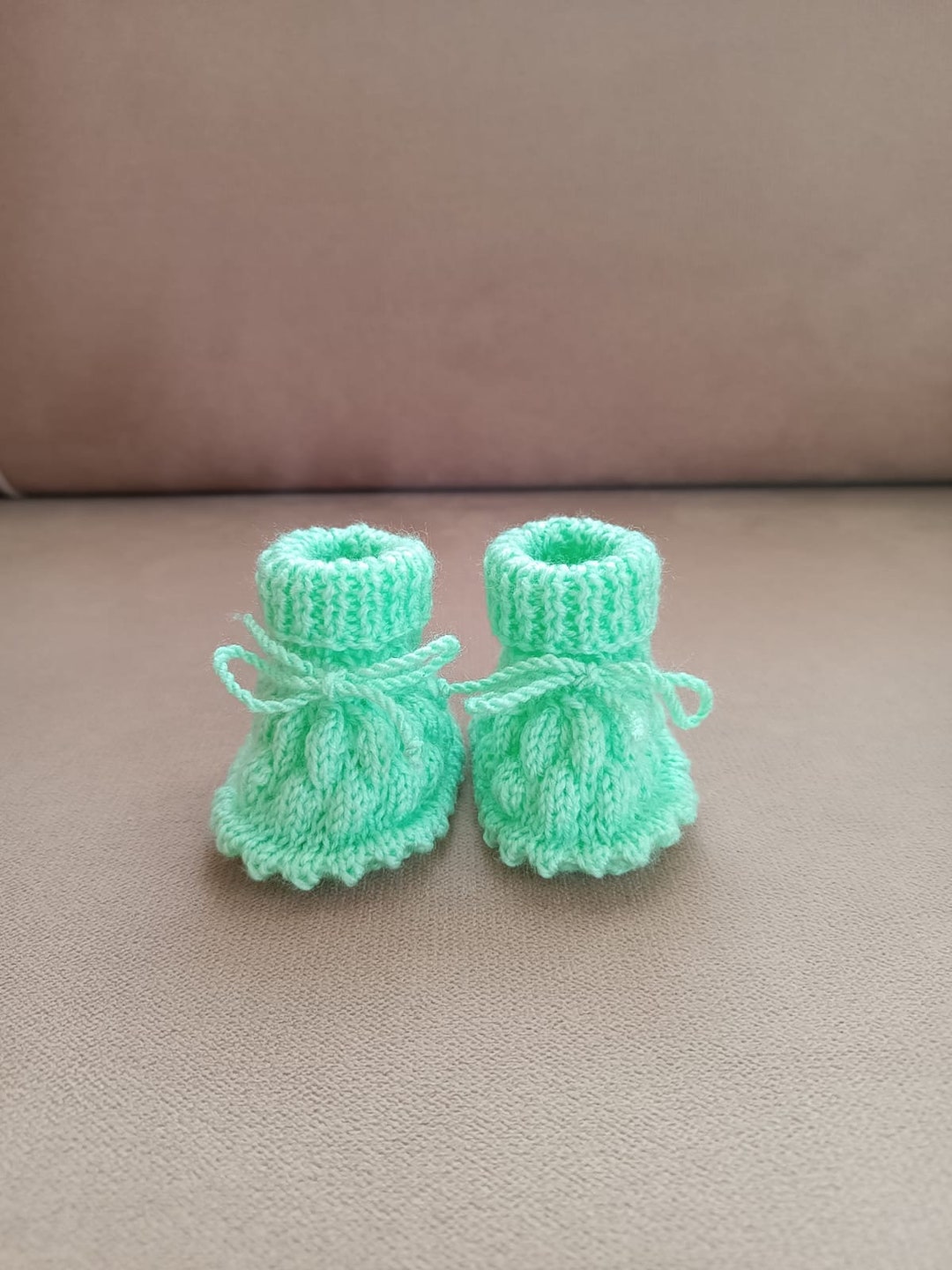 Green Handmade Knit Newborn Baby Booties Warm and Cozy Etsy