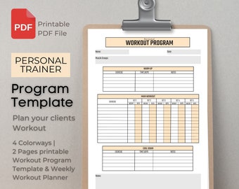Modelo de rastreador de treino de personal trainer, planejador de exercícios para impressão, modelo de programa de condicionamento físico, planejador de treino para impressão, personal trainer