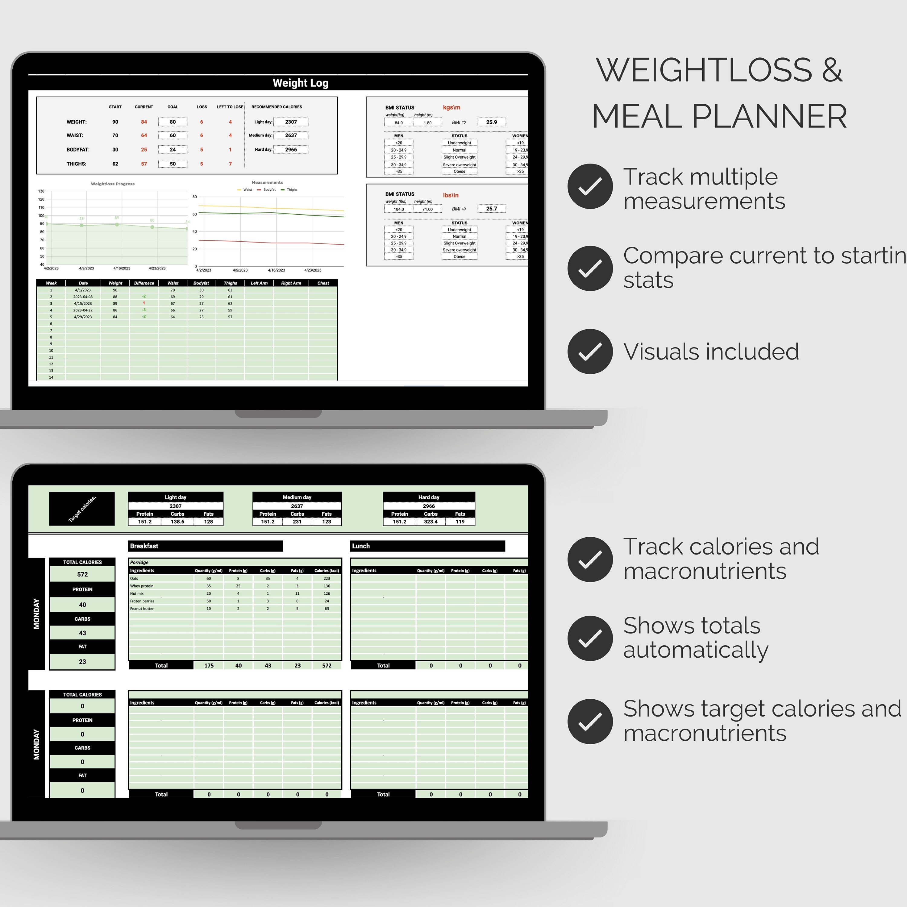 Weight Loss Tracker Spreadsheet for Google Sheets, Personal Trainer ...