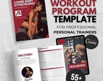 Customizable Workout Program Canva Template – Personal Trainer Fitness Plan, Exercise Library, Progress Tracker, Training Guide, Ebook Canva