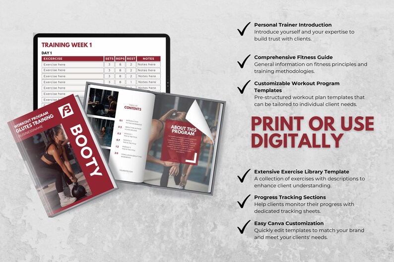 Workout Customizable Tracker Customizable Workout Program Canva Template – Personal Trainer Fitness ...