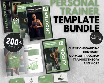 Modelos de treinamento de condicionamento físico para Canva, modelo de programa de treino editável, ferramentas de negócios para personal trainers, e-book de treinamento para treinadores de condicionamento físico