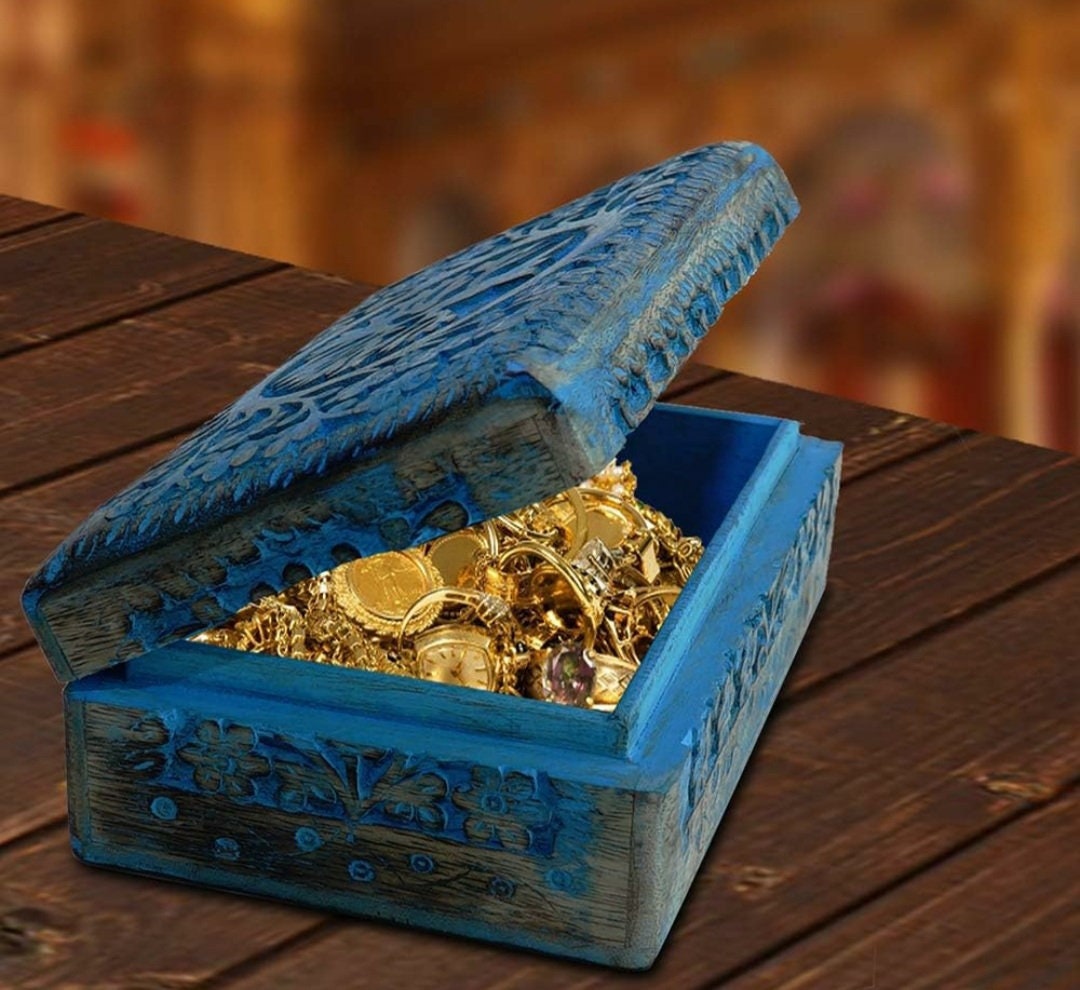 Handmade Blue Mango Wood Jewellery Box With Engraving Tree of Etsy